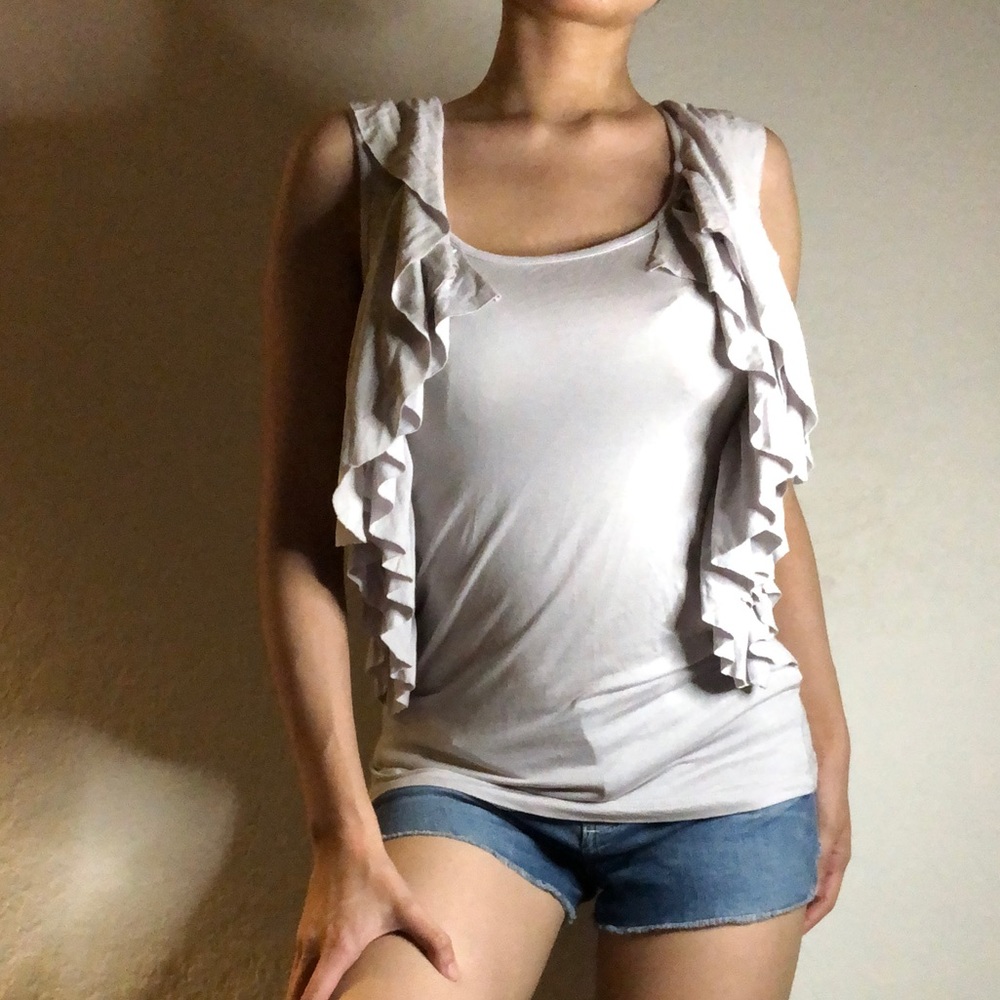 Grey ruffle feather Top from Boutique Miroa